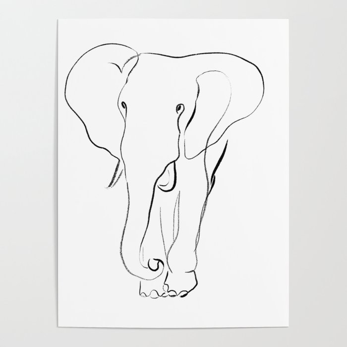 700x700 Elephant One Line Drawing Poster - Elephant Line Drawing