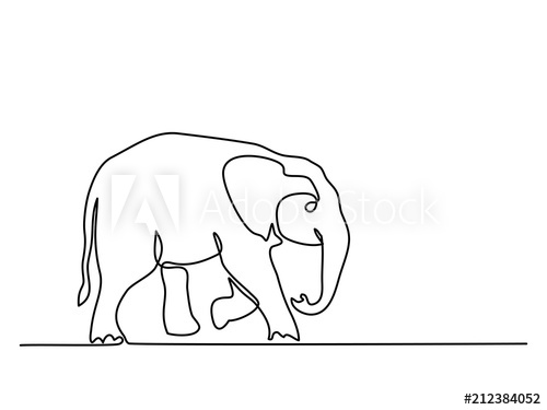 500x375 Continuous Line Drawing Baby Elephant Walking Symbol Logo - Elephant Line Drawing