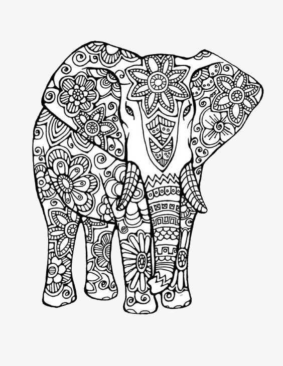 564x730 Decorative Style Elephant, Line Drawing, Animal, Retro Png - Elephant Line Drawing