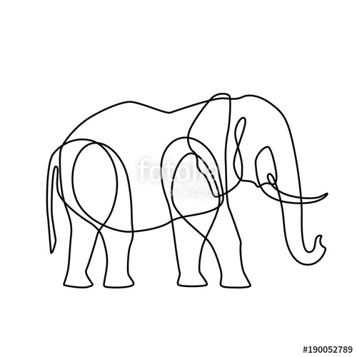 500x500 Endless Line Art Illustration Of Elephant Continuous Black - Elephant Outline Drawing
