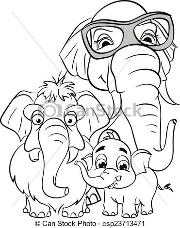 371x470 Outline Drawing Of The Family Of Elephants - Elephant Outline Drawing