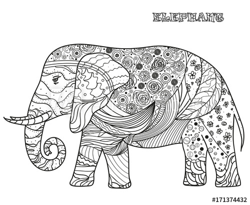 500x409 Elephant Design Zentangle Hand Drawn Elephant With Abstract - Elephant Pattern Drawing