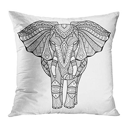 425x425 Tomkeys Throw Pillow Cover Black Adult Drawing Unique - Elephant Pattern Drawing