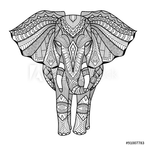 500x500 Drawing Unique Ethnic Elephant For Print, Pattern,logo,icon,shirt - Elephant Pattern Drawing