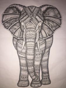 225x300 Elephant Black And White Detail Pen Drawing Ebay - Elephant Pen Drawing