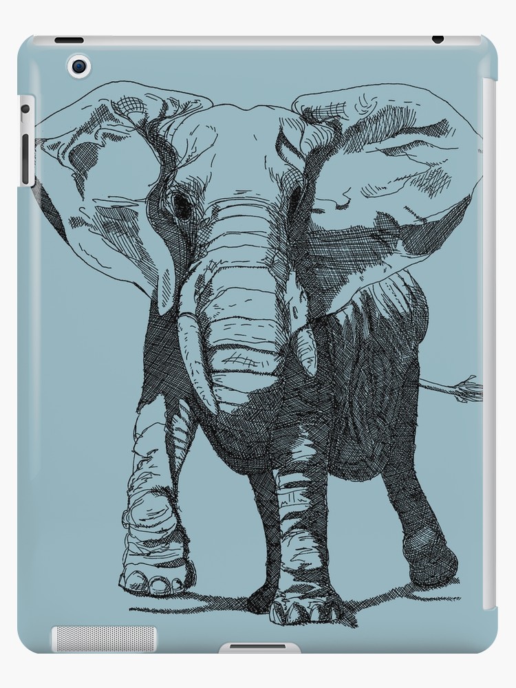750x1000 Elephant Pen And Ink Drawing Ipad Cases Skins - Elephant Pen Drawing
