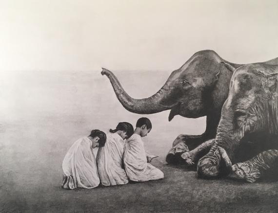 570x438 orginal pencil drawing elephants home decor office decor etsy - Elephant Pencil Drawing