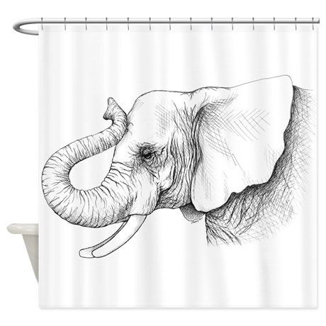 460x460 Elephant Profile Drawing Shower Curtain In Elephants - Elephant Profile Drawing