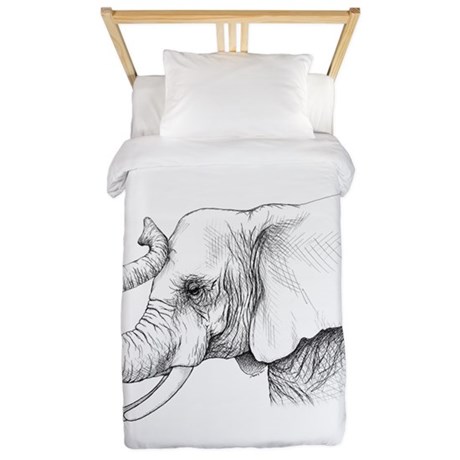 460x460 Elephant Profile Drawing Twin Duvet - Elephant Profile Drawing
