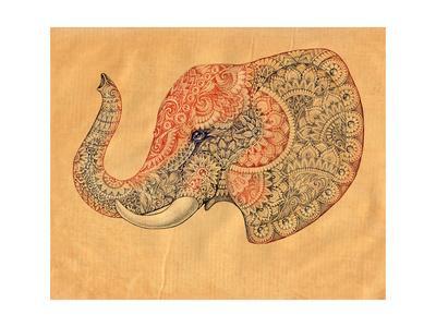 400x300 Tattoo Profile Elephant With Patterns And Ornaments Art Print - Elephant Profile Drawing