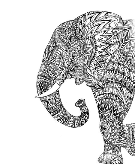 450x550 Pen Drawing Elephant Side View - Elephant Side View Drawing