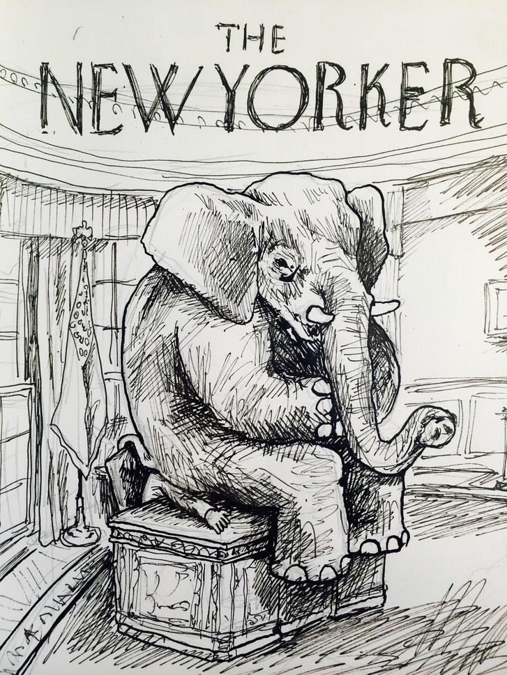 727x969 Cover Story Obama's Elephant Problem The New Yorker - Elephant Sitting Drawing