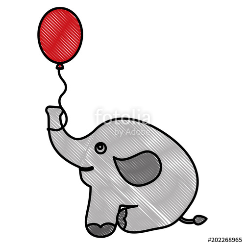 500x500 Cute Baby Elephant Sitting With Balloon Vector Illustration - Elephant Sitting Drawing