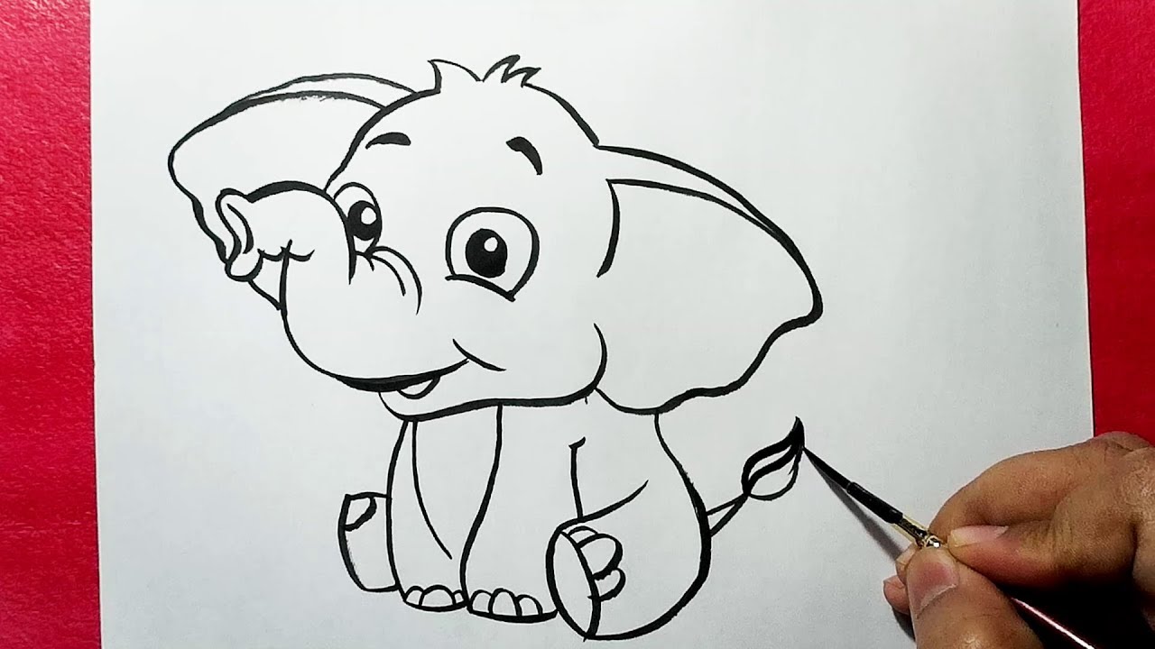 1280x720 How To Draw A Cute Elephant Easy Elephant Drawing Yzarts - Elephant Sketches Drawings