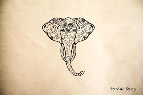 570x380 Elephant Sugar Skull Rubber Stamp X Inches Custom Etsy - Elephant Skull Drawing