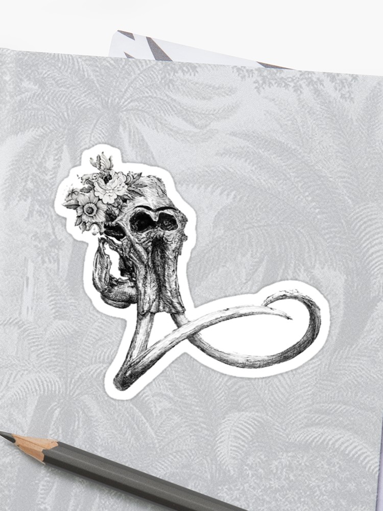 750x1000 Frida Kahlo Elephant Skull Sticker - Elephant Skull Drawing