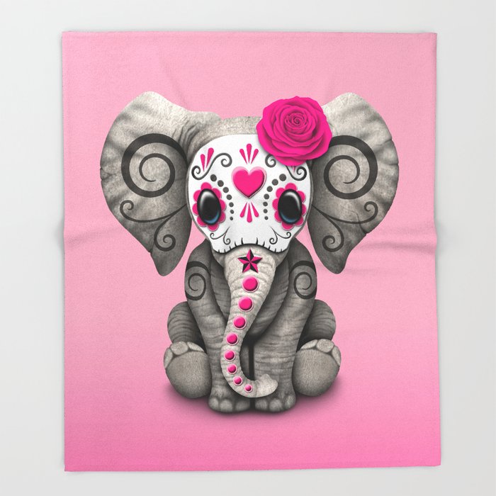 700x700 Pink Day Of The Dead Sugar Skull Baby Elephant Throw Blanket - Elephant Skull Drawing
