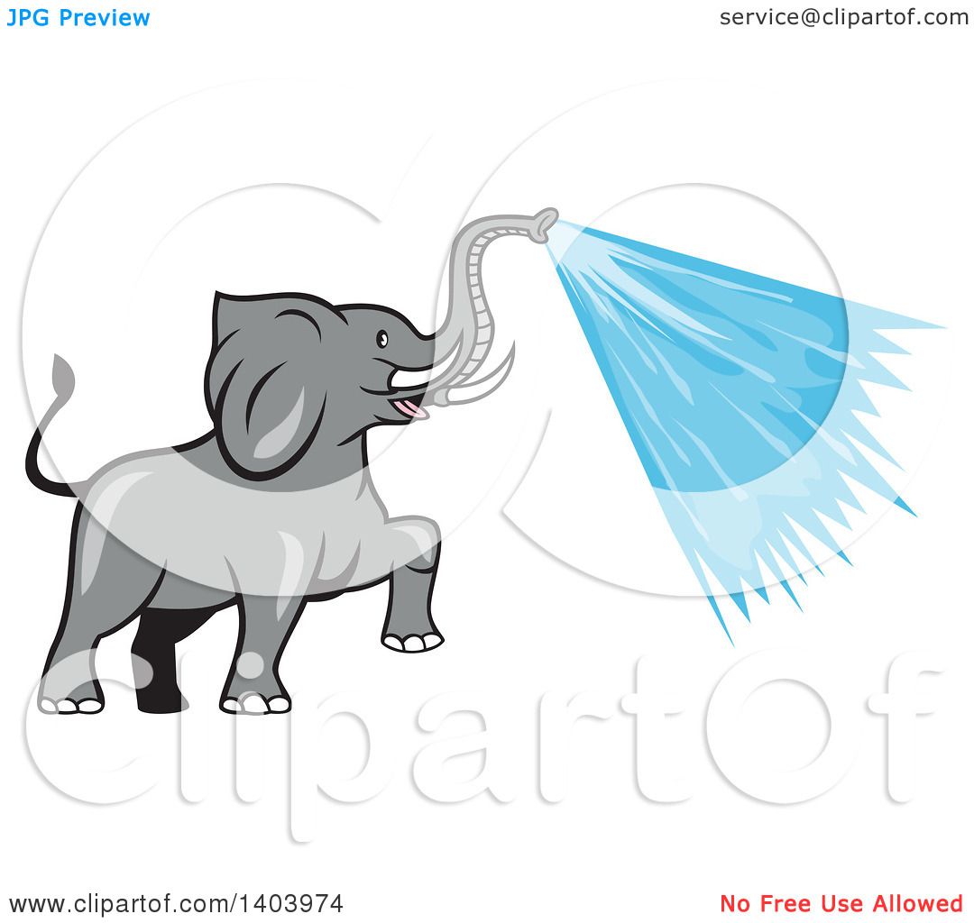 1080x1024 Clipart Of A Cartoon Elephant Spraying Water From His Trunk - Elephant Spraying Water Drawing