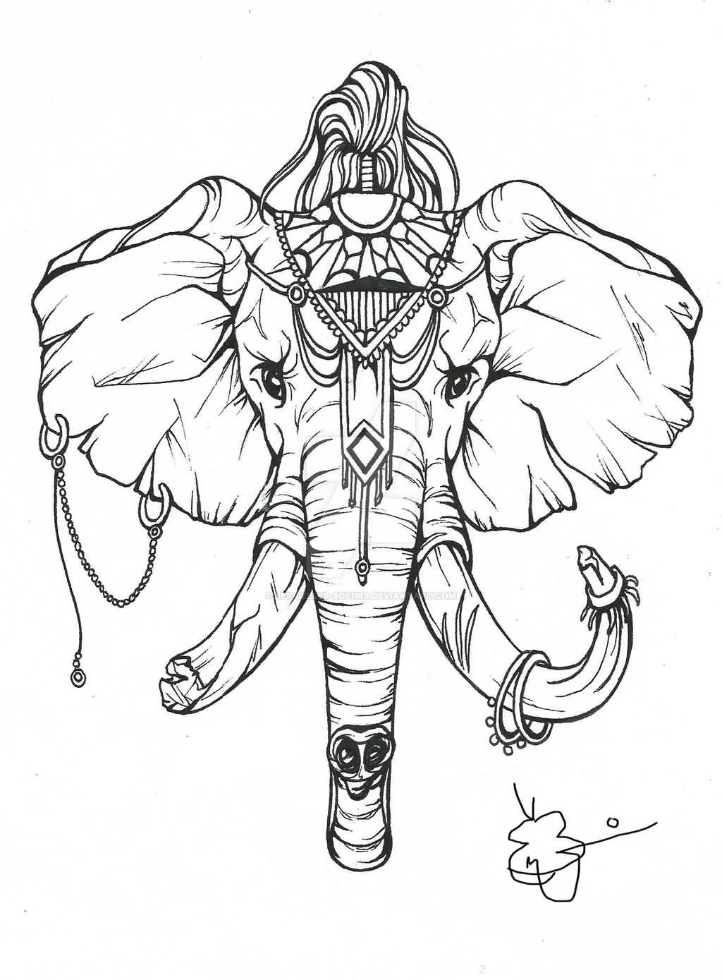 1024x1389 Impressive War Elephant Tattoo Design - Elephant Tattoo Drawing