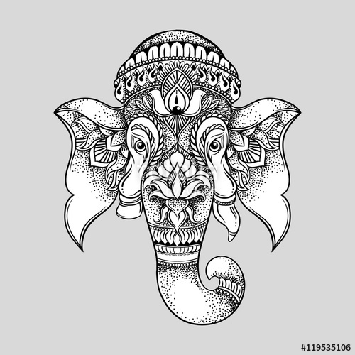 500x500 Hand Drawn Elephant Head Tribal Style Hindu Lord Ganesha Vector - Elephant Tribal Drawing