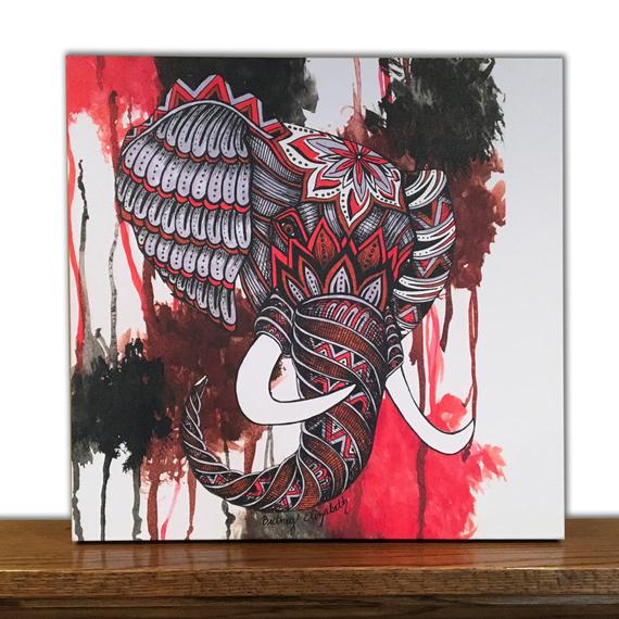 570x570 animal canvas art grey canvas elephant wall art home etsy - Elephant Tribal Drawing
