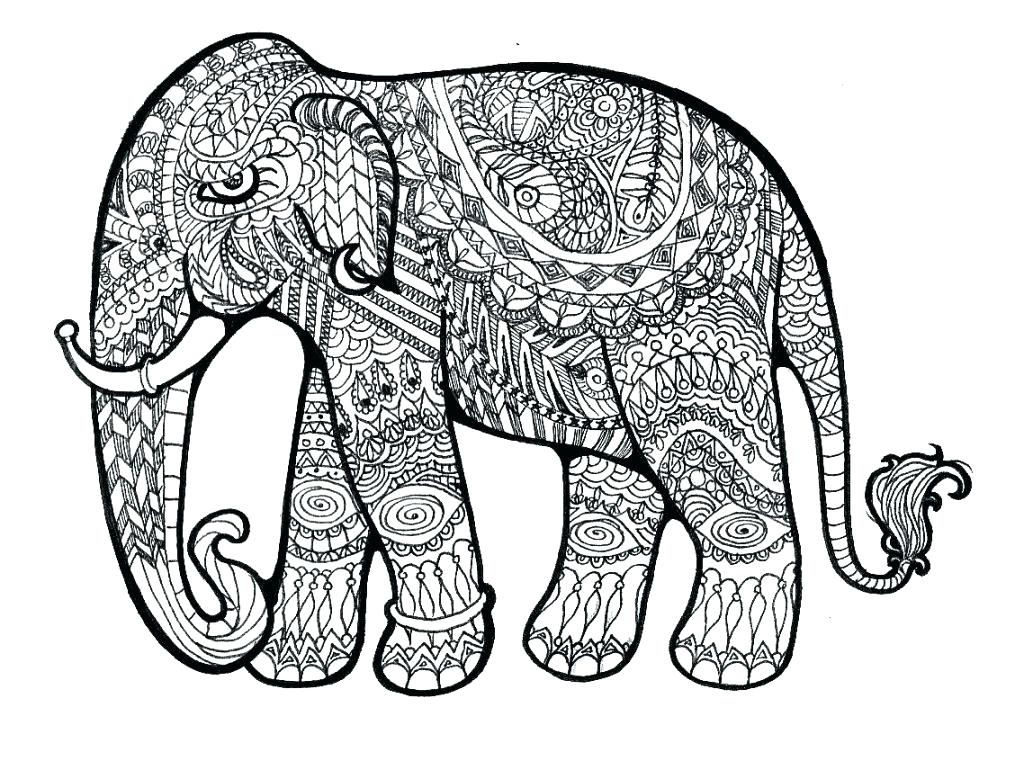 1024x761 Coloring Pages Elephant Tribal For Adults In Cure - Elephant Tribal Drawing