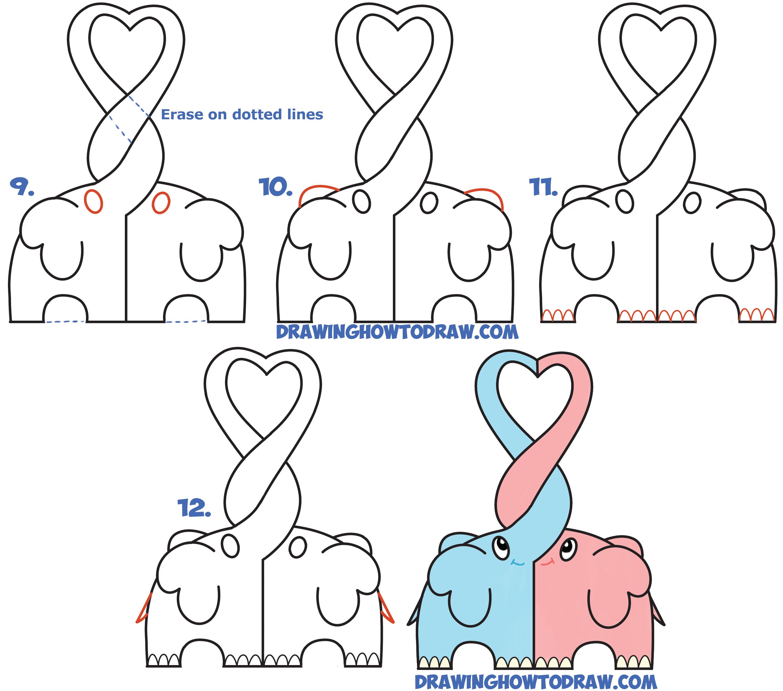 2565x2265 how to draw cute kawaii chibi elephants in love forming a heart - Elephants In Love Drawing
