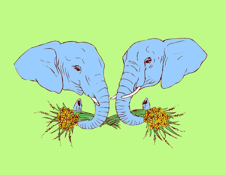 794x614 two elephants in love drawing blue elephants illustration etsy - Elephants In Love Drawing