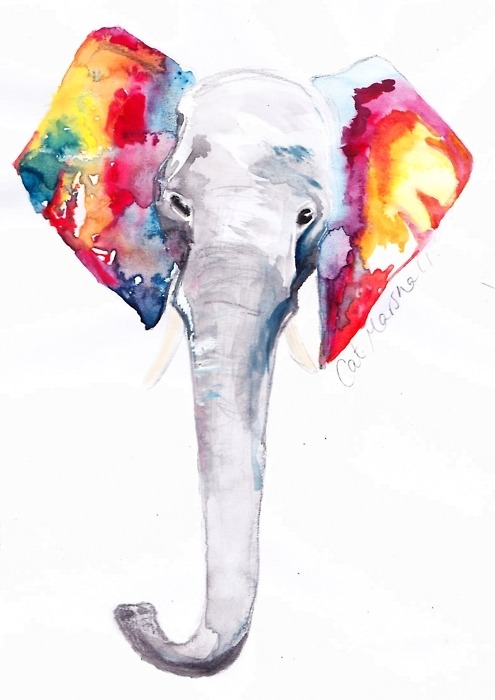 495x700 Cat Love Drawing Art Rainbow Cool Beautiful Painting Elephant Wow - Elephants In Love Drawing