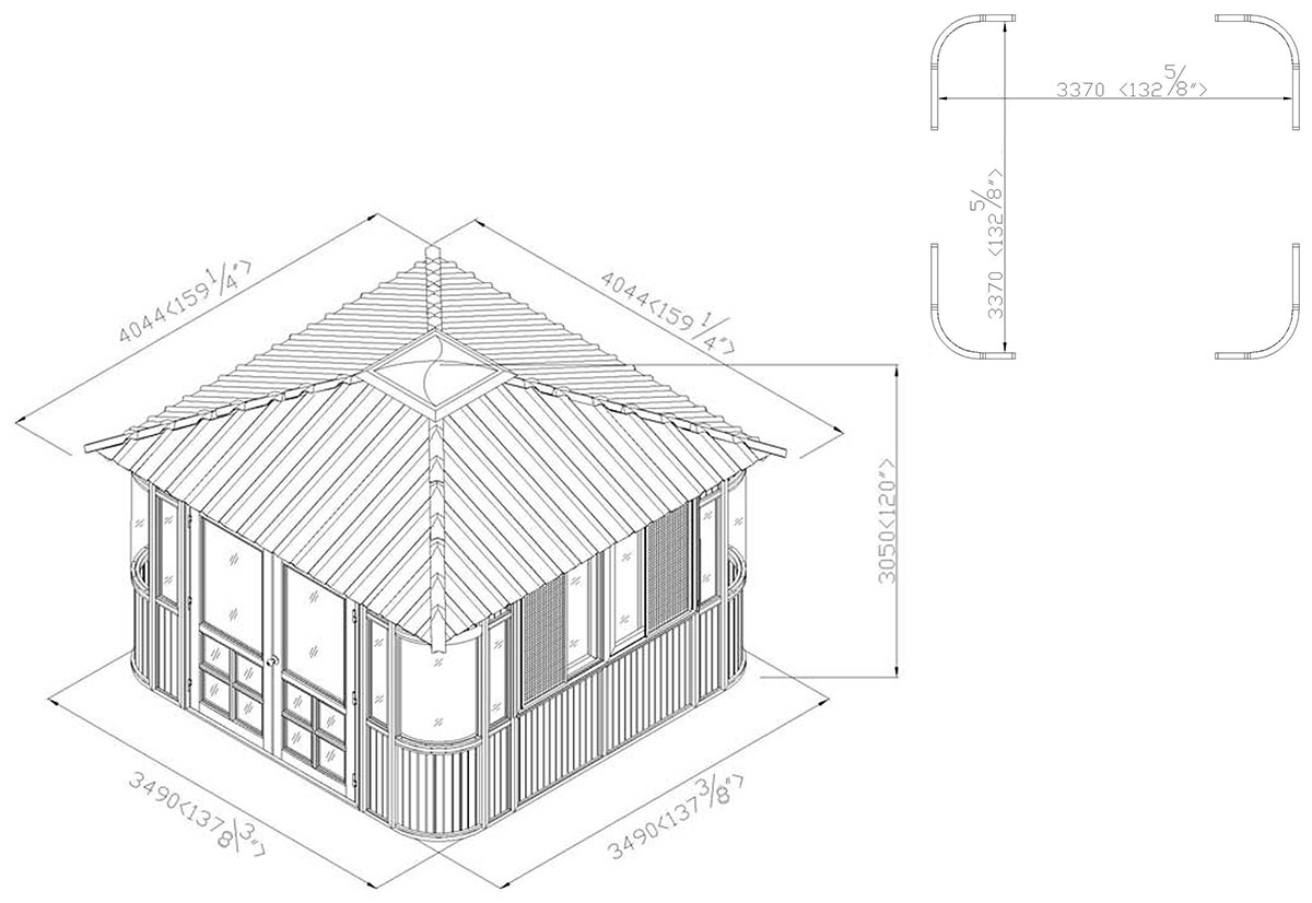1200x826 Gazebo Elevation Drawings - Elevation Drawing