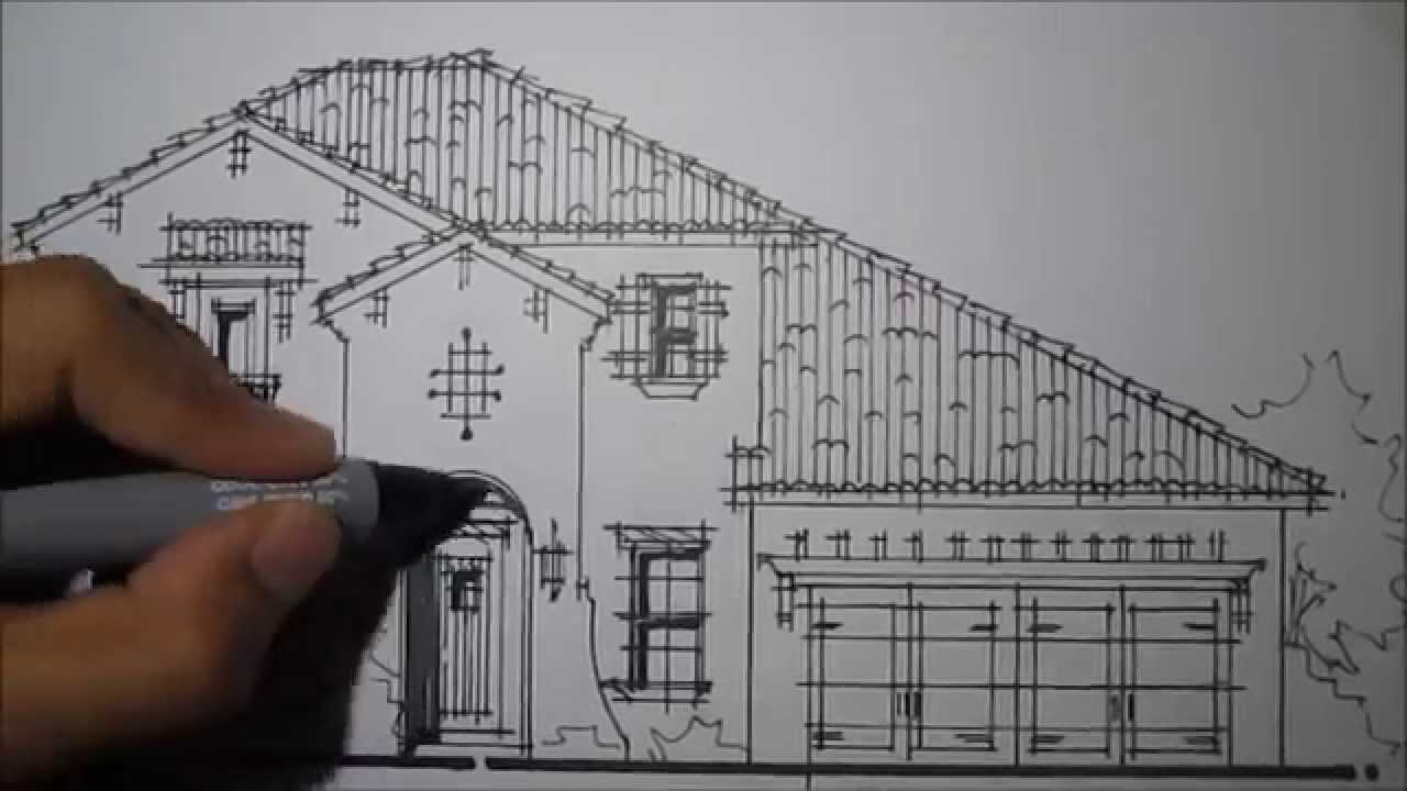 1280x720 Architectural Rendering Series Spanish Style Elevation Time Lapse - Elevation Drawing Of House