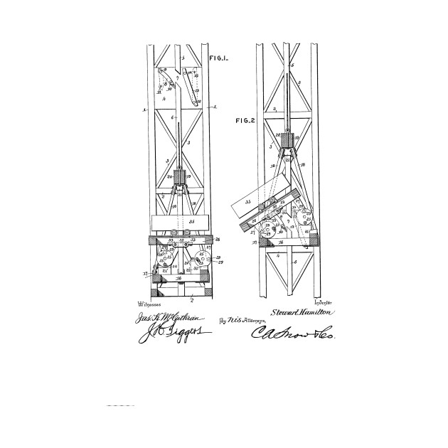630x630 mine elevator vintage patent hand drawing - Elevator Drawing