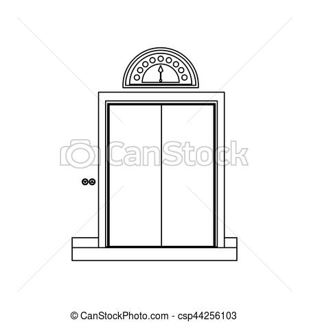 450x470 monochrome contour with elevator closed door vector illustration - Elevator Drawing