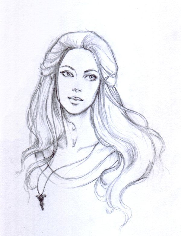 600x784 Long Hair Sketch Drawing Elf Female Character Inspiration - Elf Face Drawing