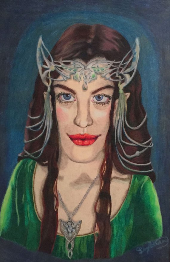 570x877 Art Print Beautiful Elf Girl Drawing Colored Pencil Lord Of Etsy - Elf Girl Drawing