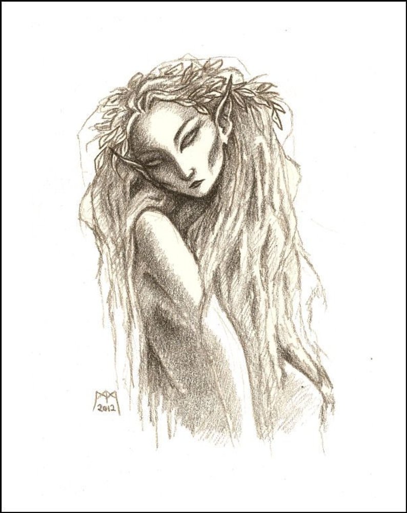 794x1000 Original Sketch 'elf Girl' Pencil Art Pencil Drawing Etsy - Elf Girl Drawing