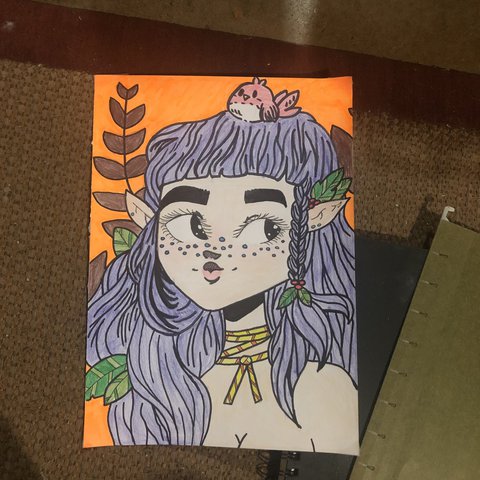 480x480 Drawing Of Elf Girl Drawn In Colored Pencil And Sharpie - Elf Girl Drawing