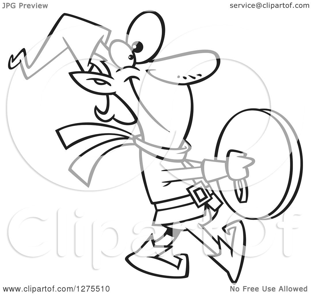 1080x1024 Cartoon Clipart Of A Black And White Happy Christmas Elf Marching - Elf Line Drawing