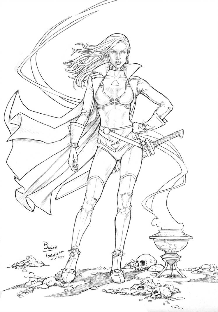 748x1068 Dark Elf Line Drawing - Elf Line Drawing