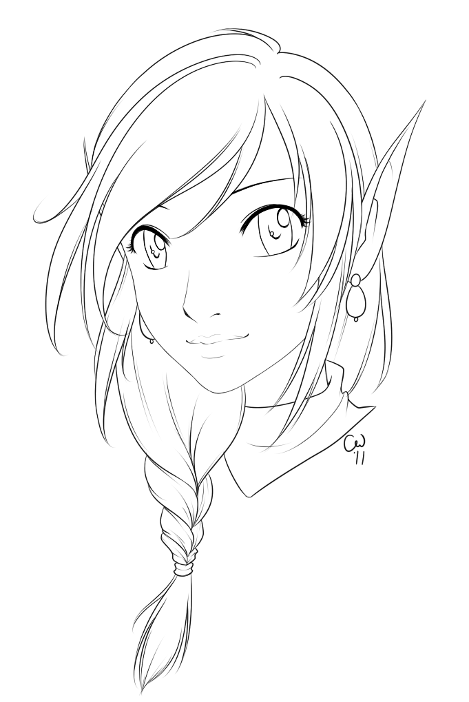 Elf Lineart For Free Download - Elf Line Drawing. 
