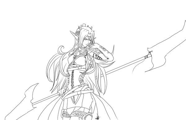 600x387 Elf Queen Line Art - Elf Line Drawing