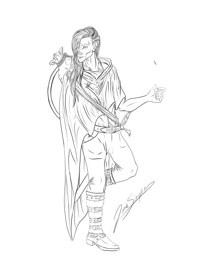 752x1063 Full Body Line Art Half Elf Smuggler - Elf Line Drawing
