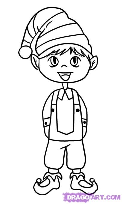 408x680 How To Draw A Christmas Elf, Step - Elf Line Drawing