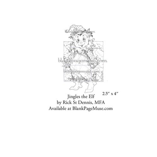 500x500 Jingles The Elf Holiday Line Art Rubber Stamp - Elf Line Drawing