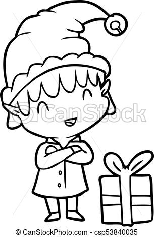305x470 Line Drawing Of A Happy Christmas Elf - Elf Line Drawing