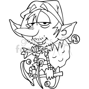 300x300 Cartoon Elf Carrying Santa Bag Drawing Clipart Royalty Free - Elf Line Drawing