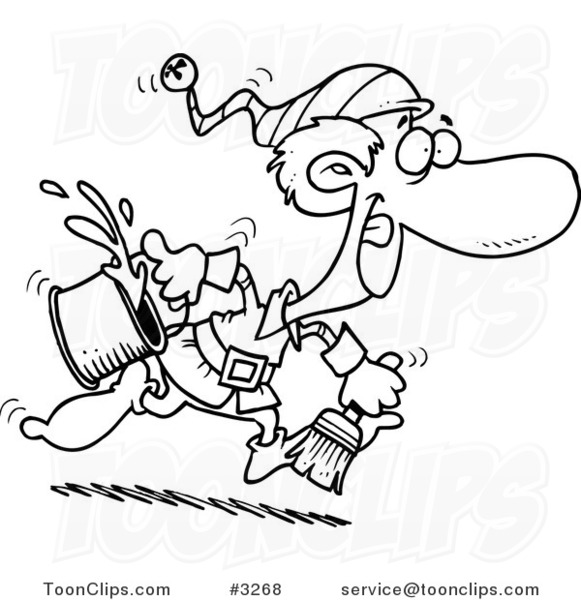 581x600 Cartoon Black And White Line Drawing Of A Christmas Elf Running - Elf Line Drawing