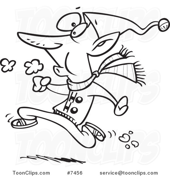 581x600 Cartoon Black And White Line Drawing Of A Fit Elf Running - Elf Line Drawing