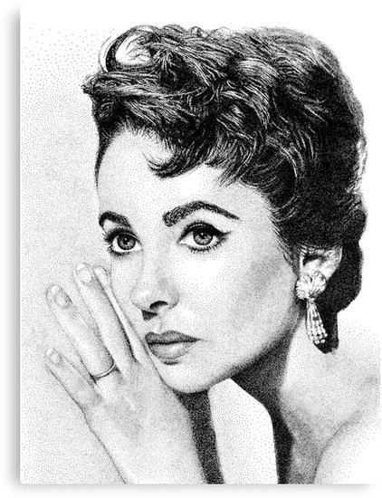 422x550 elizabeth taylor stippling portrait canvas print - Elizabeth Taylor Drawing