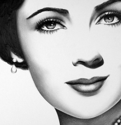 400x412 elizabeth taylor pencil drawing fine art signed print on the hunt - Elizabeth Taylor Drawing